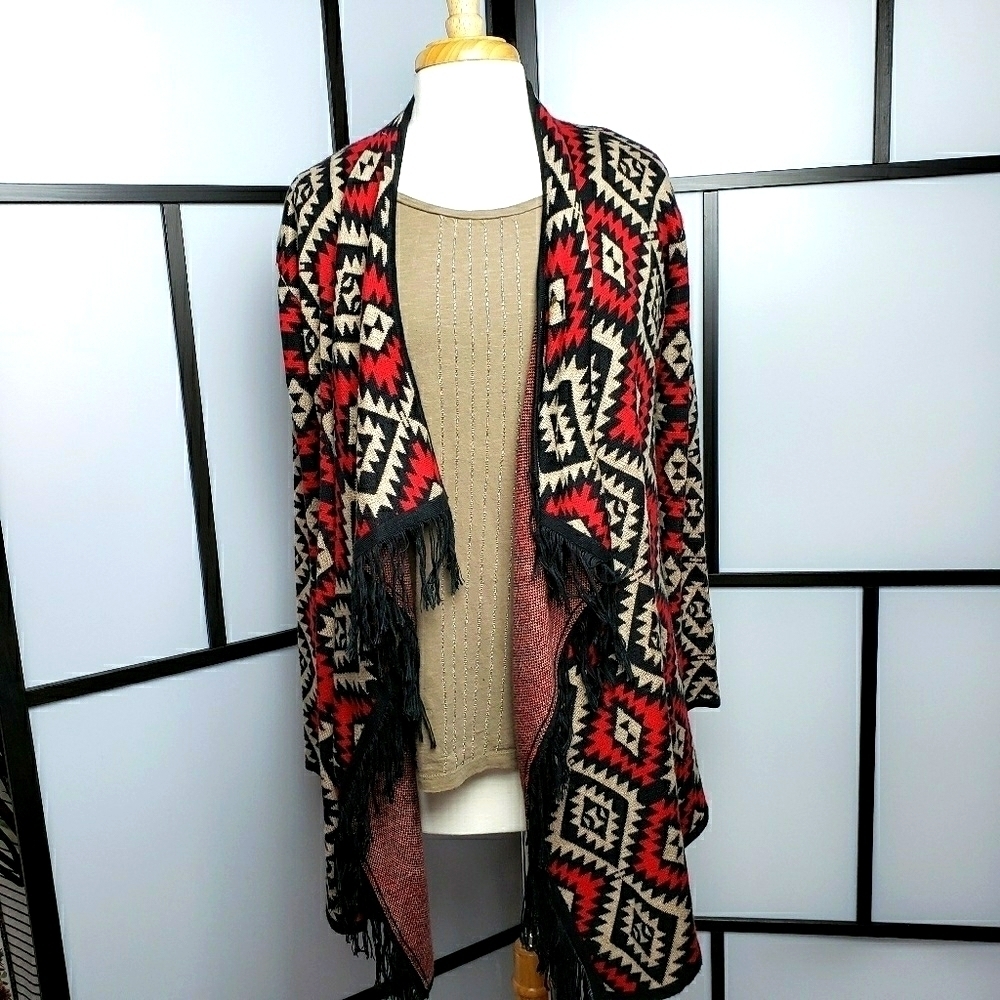 Grace Elements Fringe Front Aztec Open Cardigan - image 1